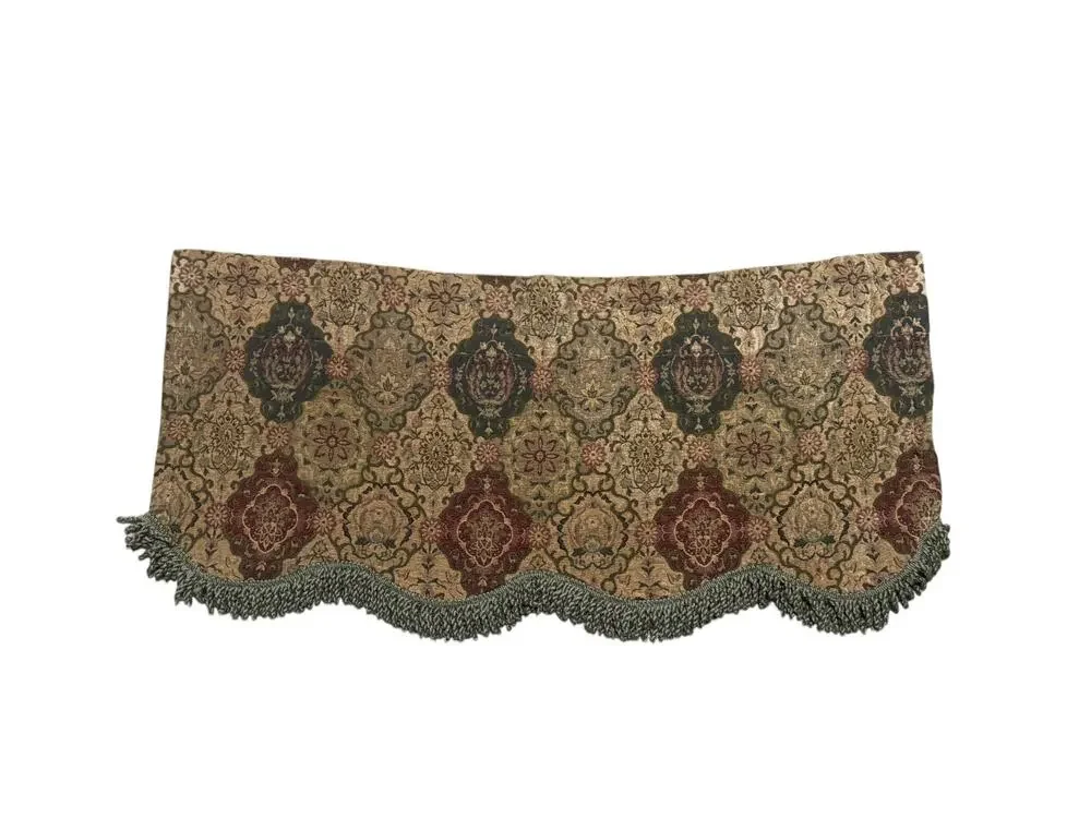 Single Stunning Tapestry Fringe Valance Scalloped Short Curtain Rug Print Brown